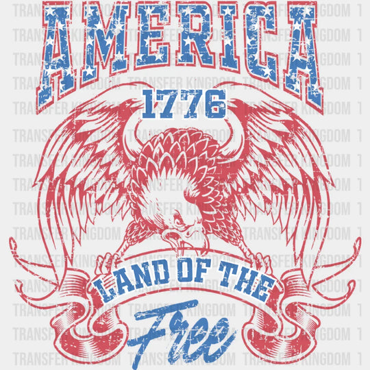 America 1776 Land Of The Free Hawk - 4th Of July DTF Transfer Adult Unisex - S & M (10’’) / Dark Color Design (See