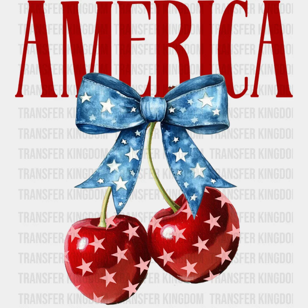 America Cherries Blue Ribbon - 4th Of July DTF Transfer