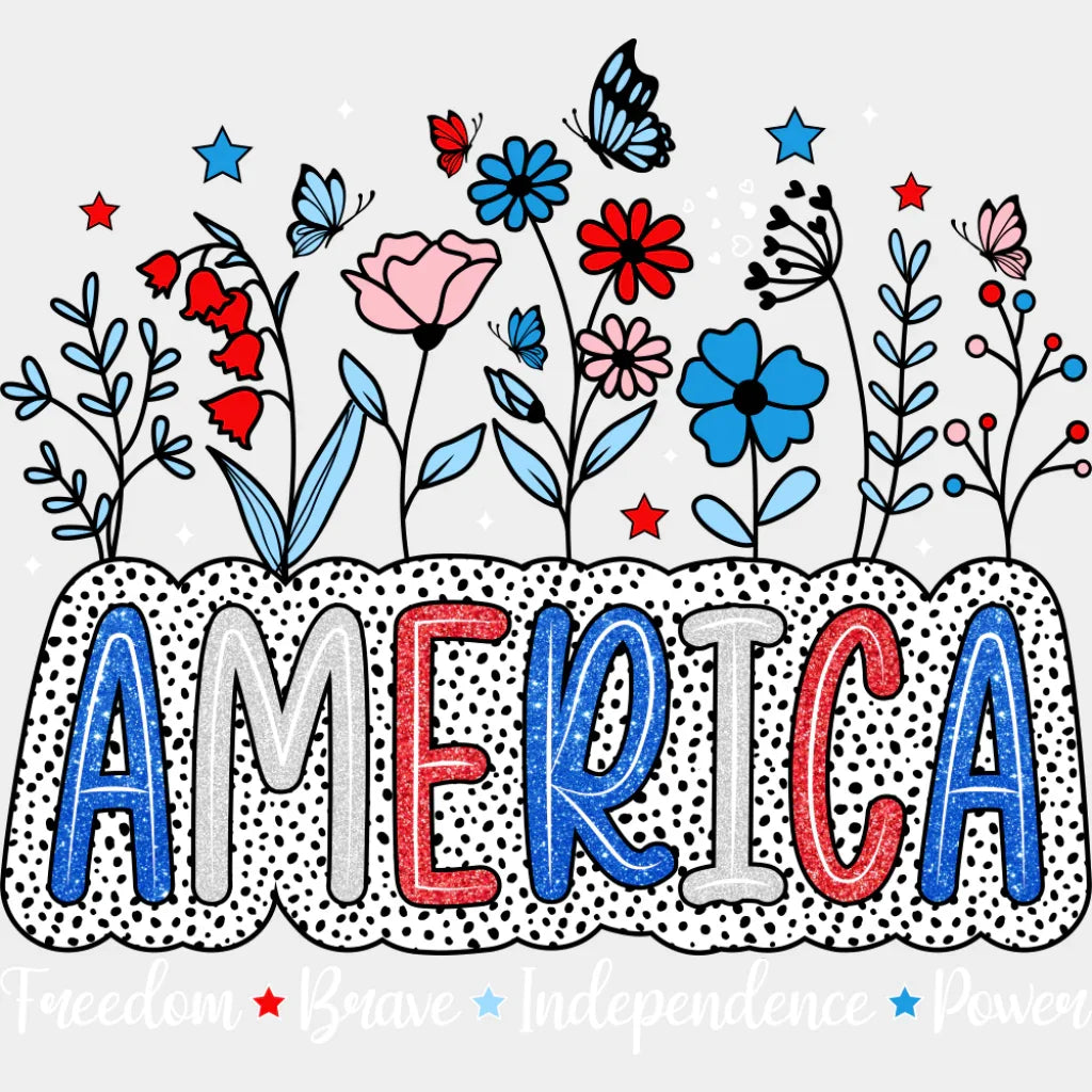 America Freedom Brave Independence Power - 4th Of July DTF Transfer Adult Unisex - S & M (10’’) / Light Color Design