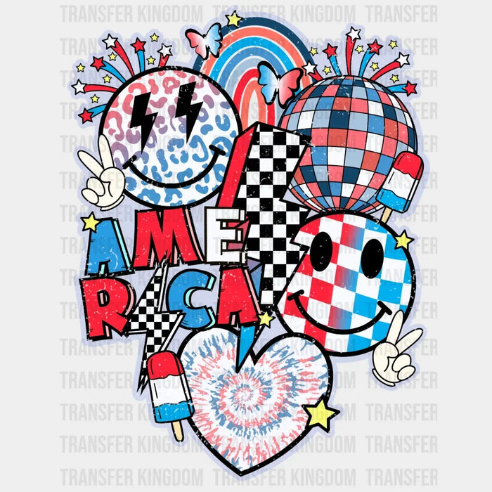 America Smiley Face - 4th Of July DTF Heat Transfer
