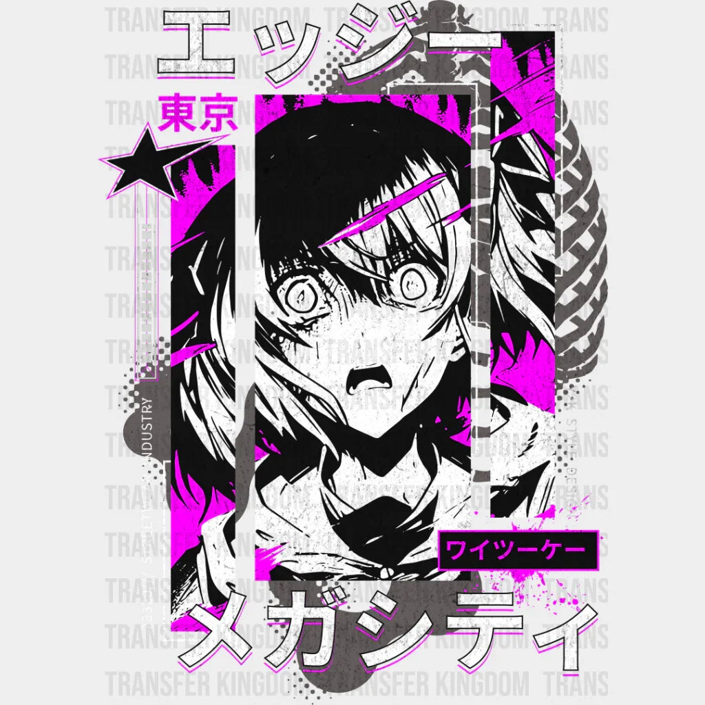 Anime Girl Black And Purple Design - Dtf Heat Transfer