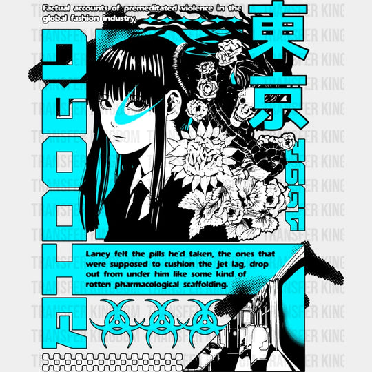 Anime Girl Flowers - Dtf Heat Transfer Unisex S & M (10’’) / Dark Color Design See Imaging