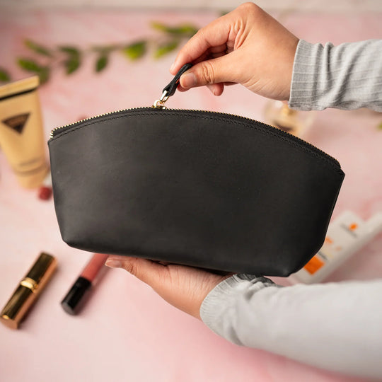 Faux Leather Stylish Cosmetic Pouch – Versatile Makeup Bag & Toiletry Organizer