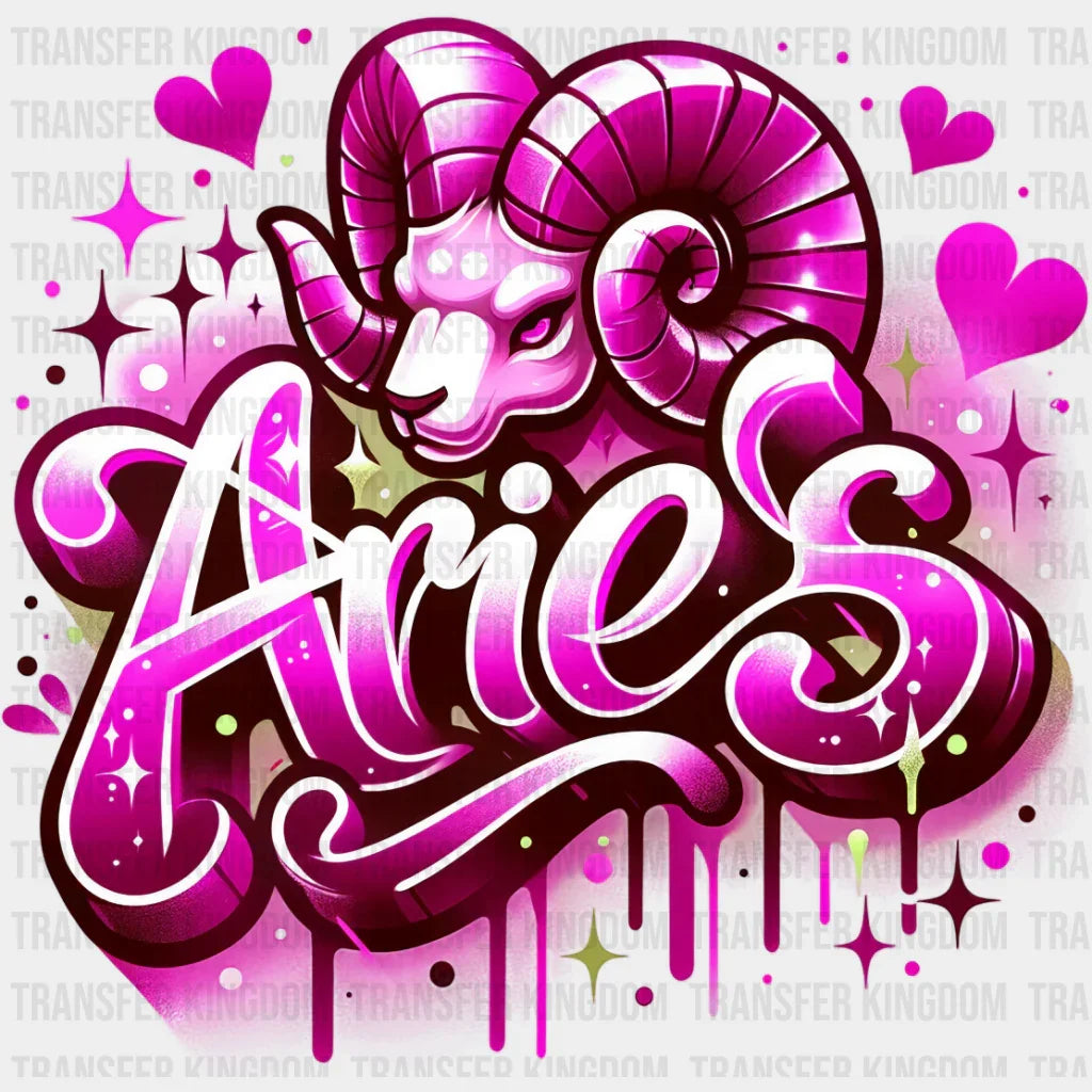 Aries Blue And Pink - Zodiacs & Horoscopes Dtf Transfer Unisex S M (10’’) / Color Design See Imaging