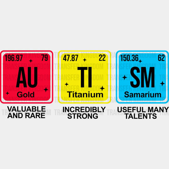 Au Ti Sm Elements - Autism Awareness DTF Transfer Adult Unisex - S & M (10’’) / Dark Color Design (See Imaging)