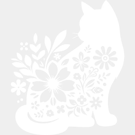 B&W Flower Cat - Cat DTF Transfer Adult Unisex - S & M (10’’) / Light Color Design (See Imaging)