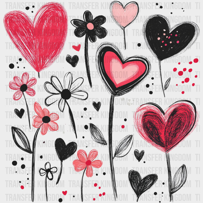 B&W Flowers & Hearts - Valentine's Day DTF Transfers