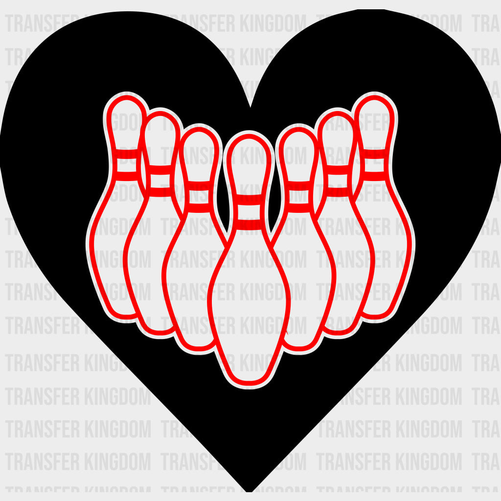 B&W Heart Bowling Pins - Bowling DTF Transfers Adult Unisex - S & M (10’’) / Dark Color Design (See Imaging)