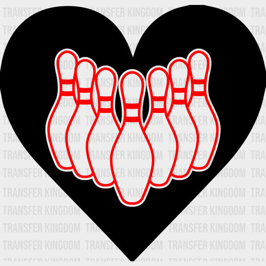 B&W Heart Bowling Pins - Bowling DTF Transfers Adult Unisex - S & M (10’’) / Dark Color Design (See Imaging)