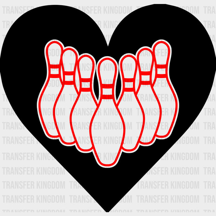 B&W Heart Bowling Pins - Bowling DTF Transfers