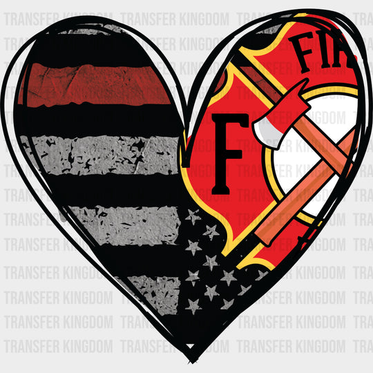 B&W Heart Fire Department - Fire Department DTF Transfers Adult Unisex - S & M (10’’) / Dark Color Design (See Imaging)