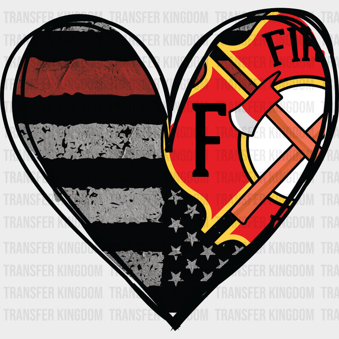 B&W Heart Fire Department - Fire Department DTF Transfers