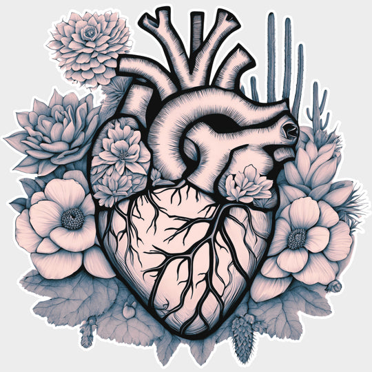 B&W Heart & Flowers - Cardiac Nurse DTF Transfers Adult Unisex - S & M (10’’) / Light Color Design (See Imaging)