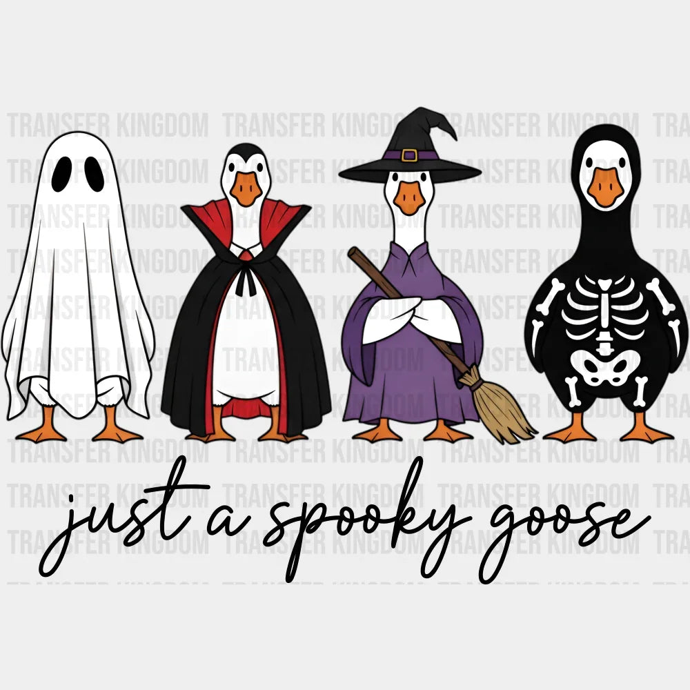 B&W Just A Spooky Goose Halloween DTF Transfer Adult Unisex S & M (10’’) / Dark Color Design (See Imaging)