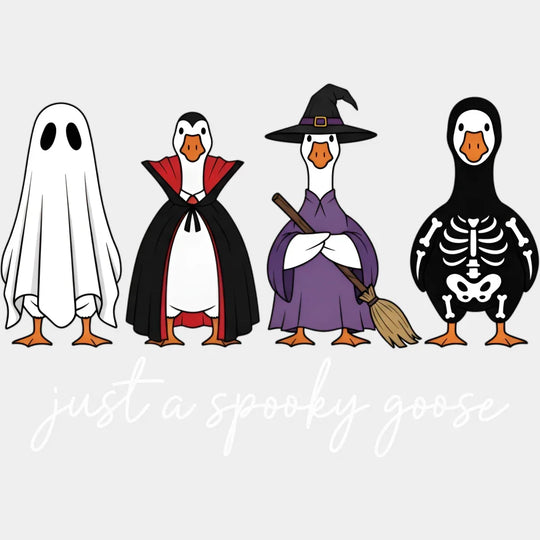 B&W Just A Spooky Goose Halloween DTF Transfer Adult Unisex S & M (10’’) / Light Color Design (See Imaging)