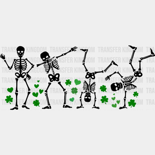 B&W Skeletons And Clovers - St. Patrick’s Day DTF Transfer Adult Unisex - S & M (10’’) / Dark Color Design (See Imaging)