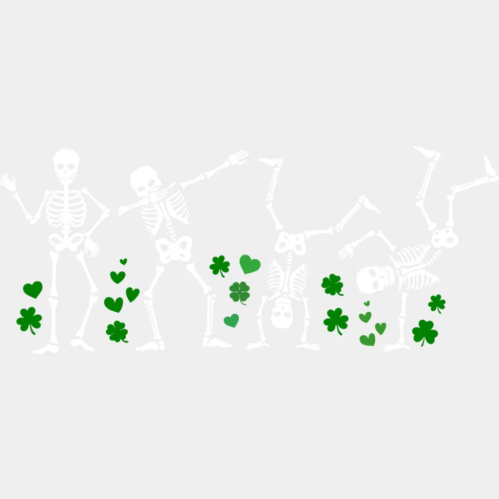 B&W Skeletons And Clovers - St. Patrick’s Day DTF Transfer Adult Unisex - S & M (10’’) / Light Color Design (See