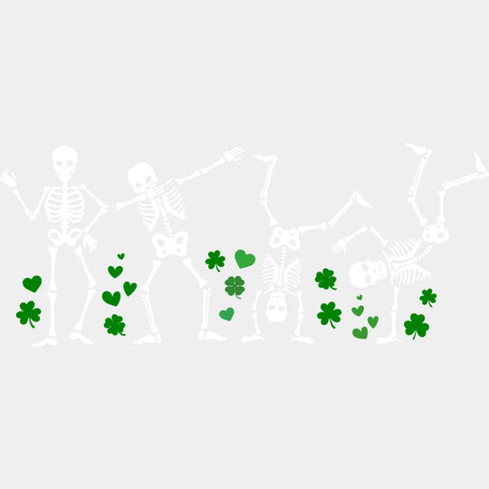 B&W Skeletons And Clovers - St. Patrick’s Day DTF Transfer Adult Unisex - S & M (10’’) / Light Color Design (See