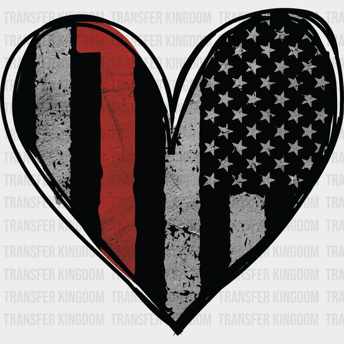 B&W USA Flag Heart - Fire Department DTF Transfers