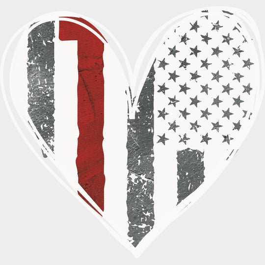 B&W USA Flag Heart - Fire Department DTF Transfers Adult Unisex - S & M (10’’) / Light Color Design (See Imaging)