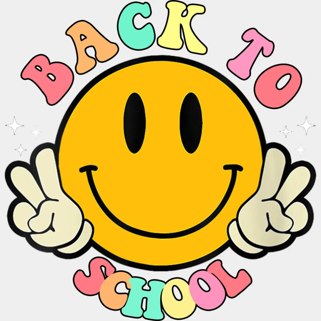 Back To School Smiley - Back To School DTF Transfer Adult Unisex - S & M (10’’) / Light Color Design (See Imaging)