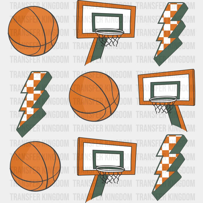 Ball Basket Lightning Doodles Design - Basketball DTF Heat Transfer