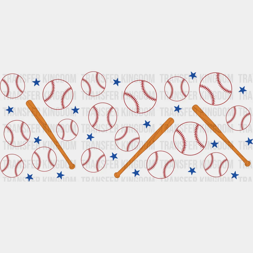Baseball Blue Stars - Cup Wrap Uv Sticker Permanent Dtf Decal