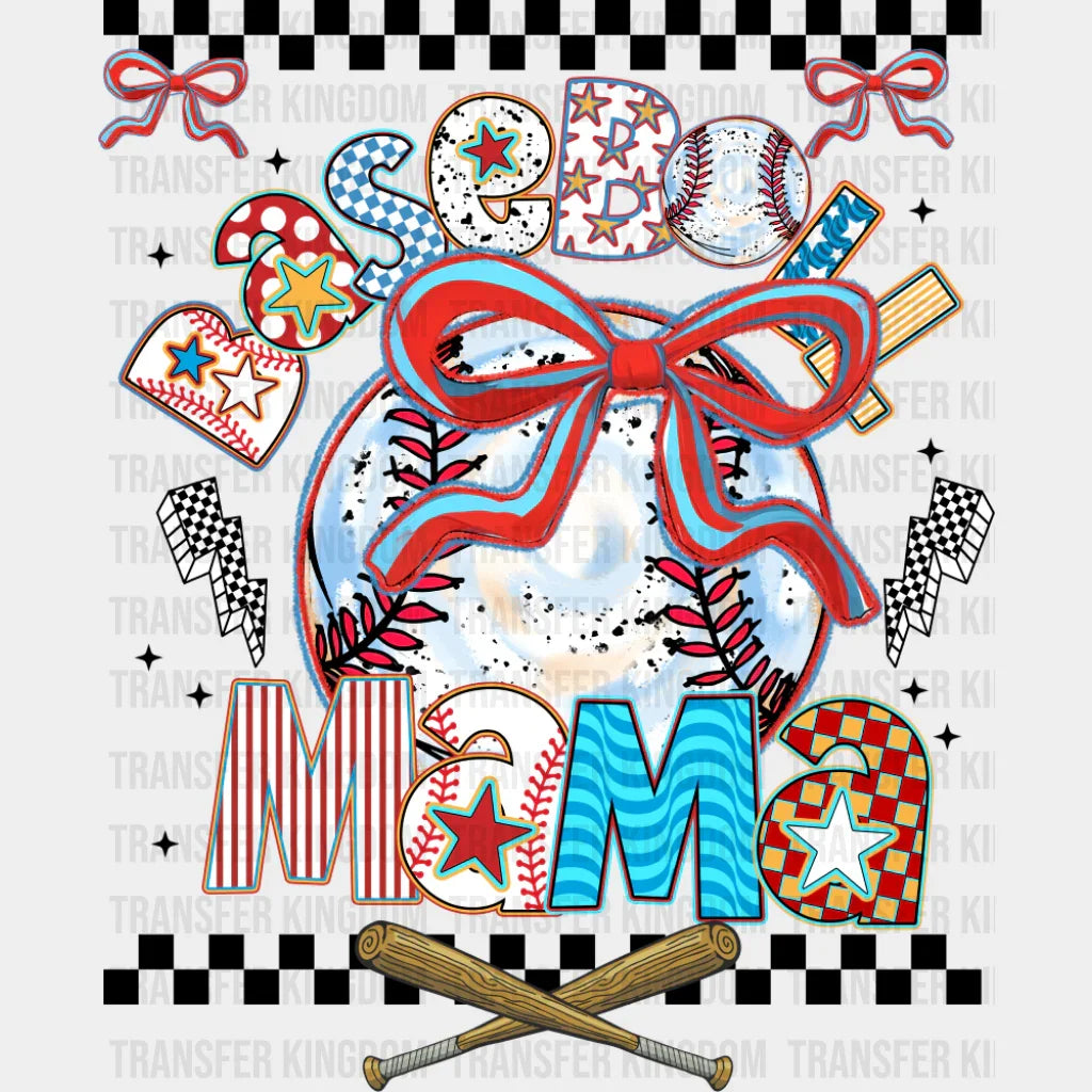 Baseball Mama Ribbons - Baseball DTF Transfer Adult Unisex - S & M (10’’) / Dark Color Design (See Imaging)