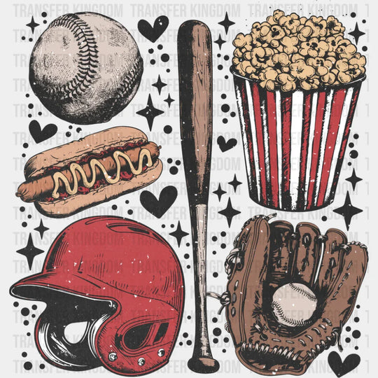 Baseball Popcorn Bat - Baseball DTF Transfer Adult Unisex - S & M (10’’) / Dark Color Design (See Imaging)