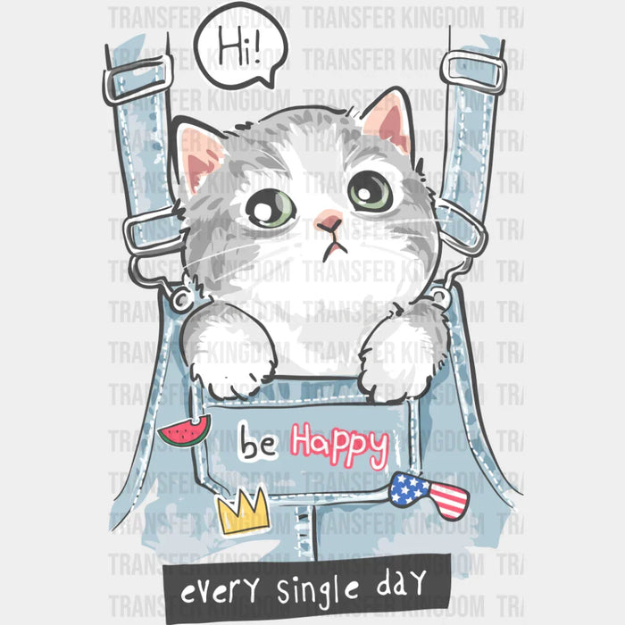 Be Happy Jean Overalls - Cats DTF Transfer