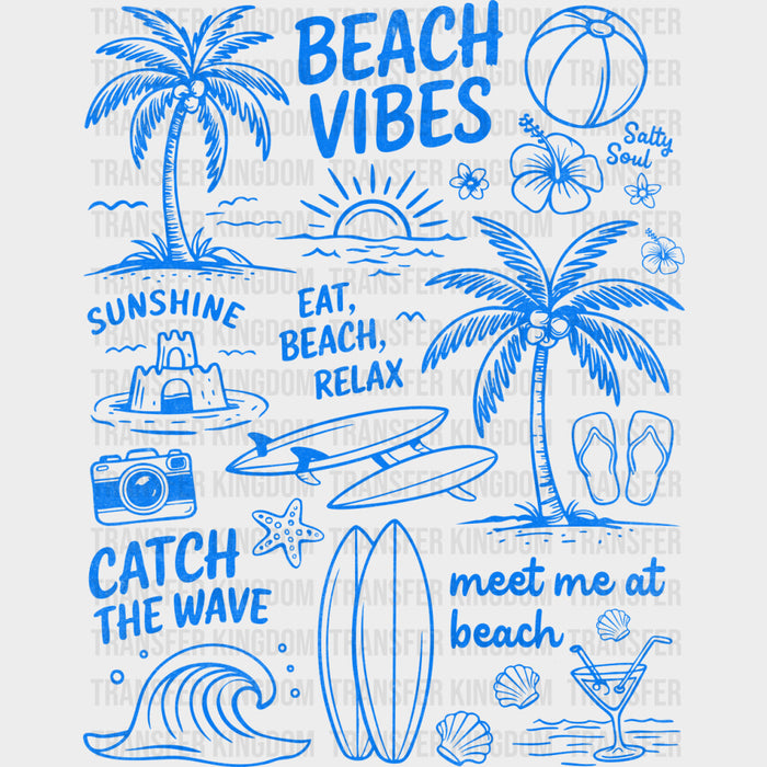 Beach Vibes, Blue Design - Surfing DTF Transfers