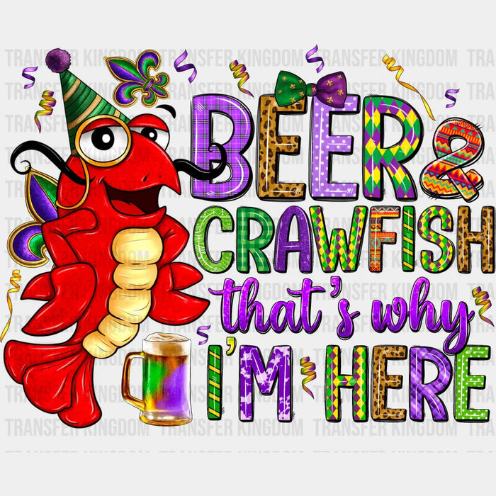 Beer & Crawfish Mardi Gras Design- Mardi Gras DTF heat transfer