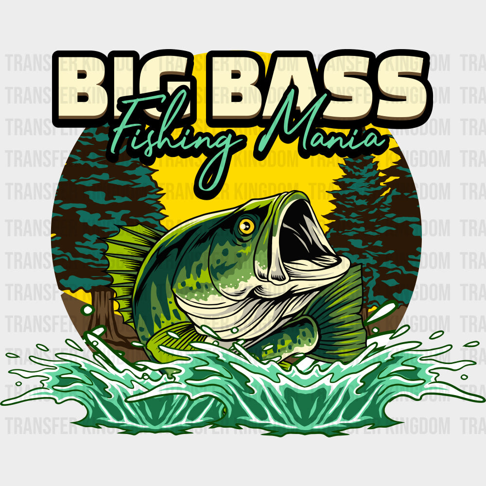 Big Bass Fishing Mania - Fishing DTF Transfers Adult Unisex - S & M (10’’) / Dark Color Design (See Imaging)