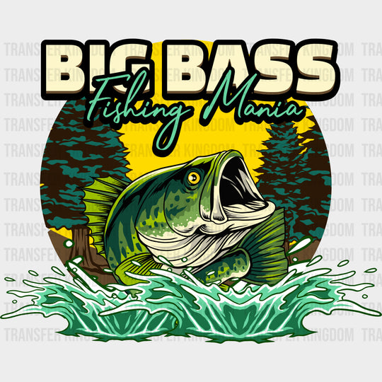Big Bass Fishing Mania - Fishing DTF Transfers Adult Unisex - S & M (10’’) / Dark Color Design (See Imaging)