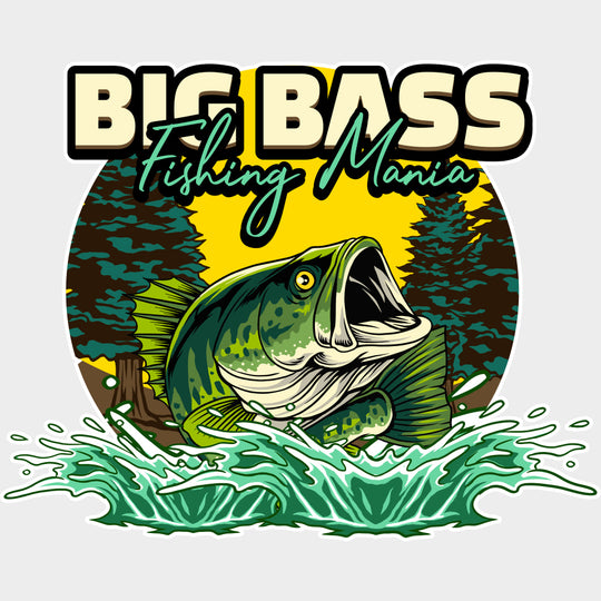 Big Bass Fishing Mania - Fishing DTF Transfers Adult Unisex - S & M (10’’) / Light Color Design (See Imaging)