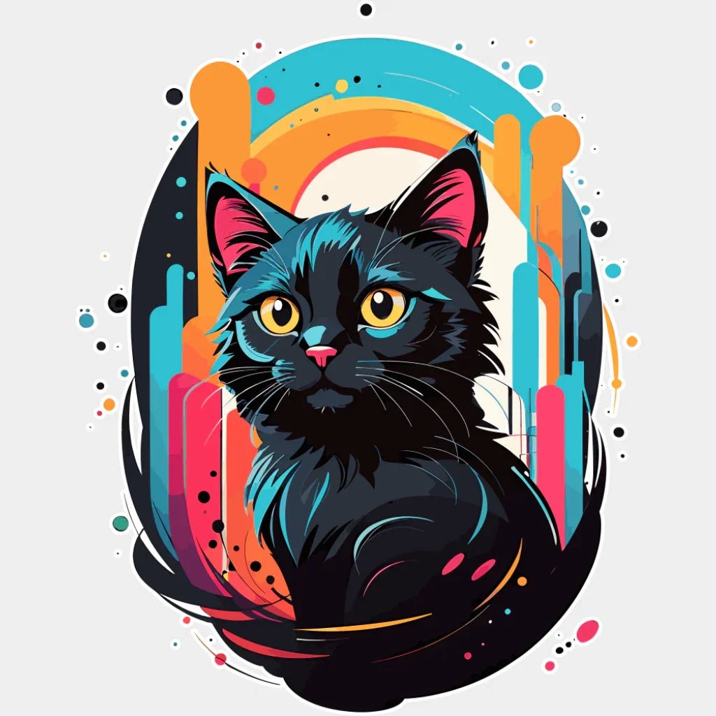 Black Cat Modern Art - Cats DTF Transfer Adult Unisex - S & M (10’’) / Light Color Design (See Imaging)