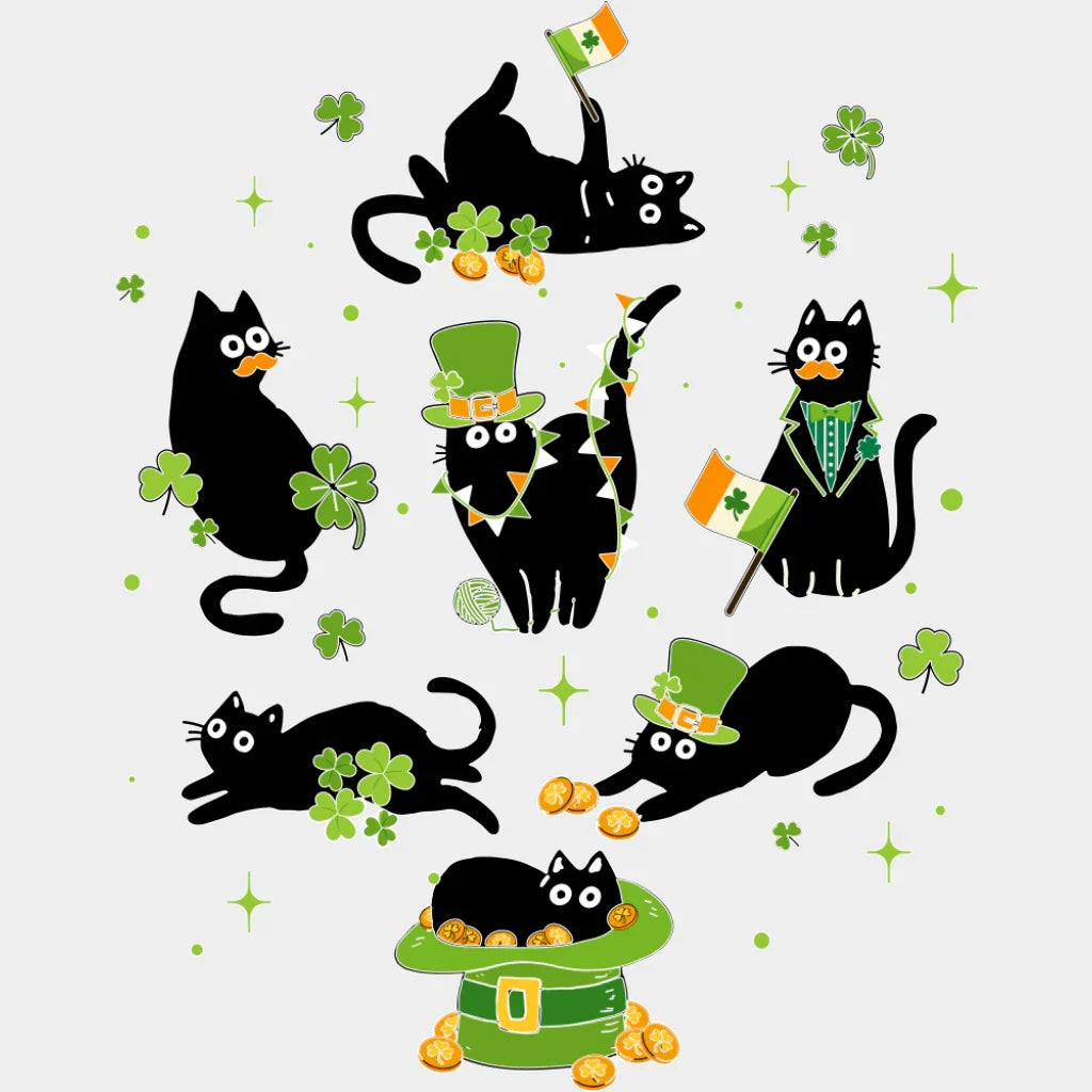 Black Cats Clovers - St. Patrick’s Day DTF Transfer Adult Unisex - S & M (10’’) / Light Color Design (See Imaging)