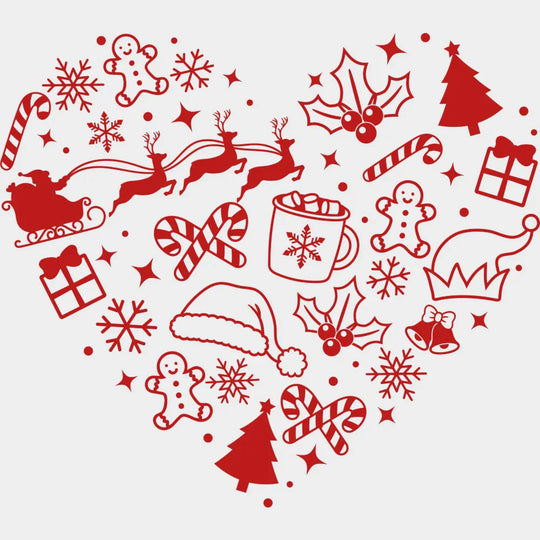Black Red White Heart - Christmas DTF Transfer Adult Unisex - S & M (10’’) / Red Color Design (See Imaging)