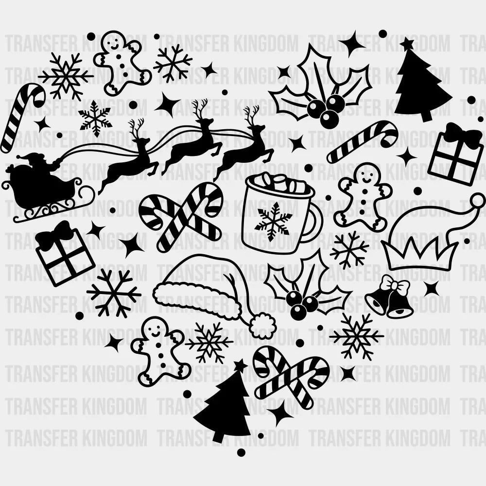 Black Red White Heart - Christmas DTF Transfer Adult Unisex - S & M (10’’) / Dark Color Design (See Imaging)