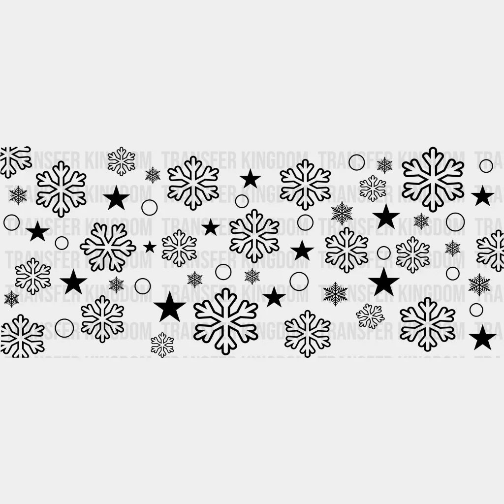 Black Snowflake Design - Christmas Cup Wrap Uv Sticker Permanent Dtf Decal