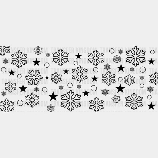 Black Snowflake Design - Christmas Cup Wrap Uv Sticker Permanent Dtf Decal