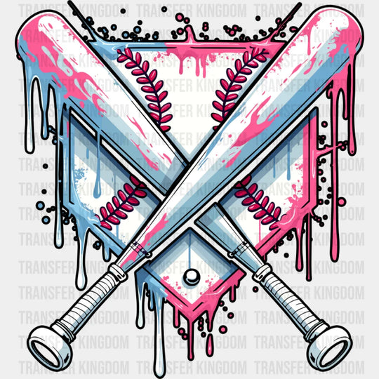 Blue And Pink Baseball Bats - Baseball DTF Transfer Unisex - S & M (10’’) Dark Color Design (See Imaging)