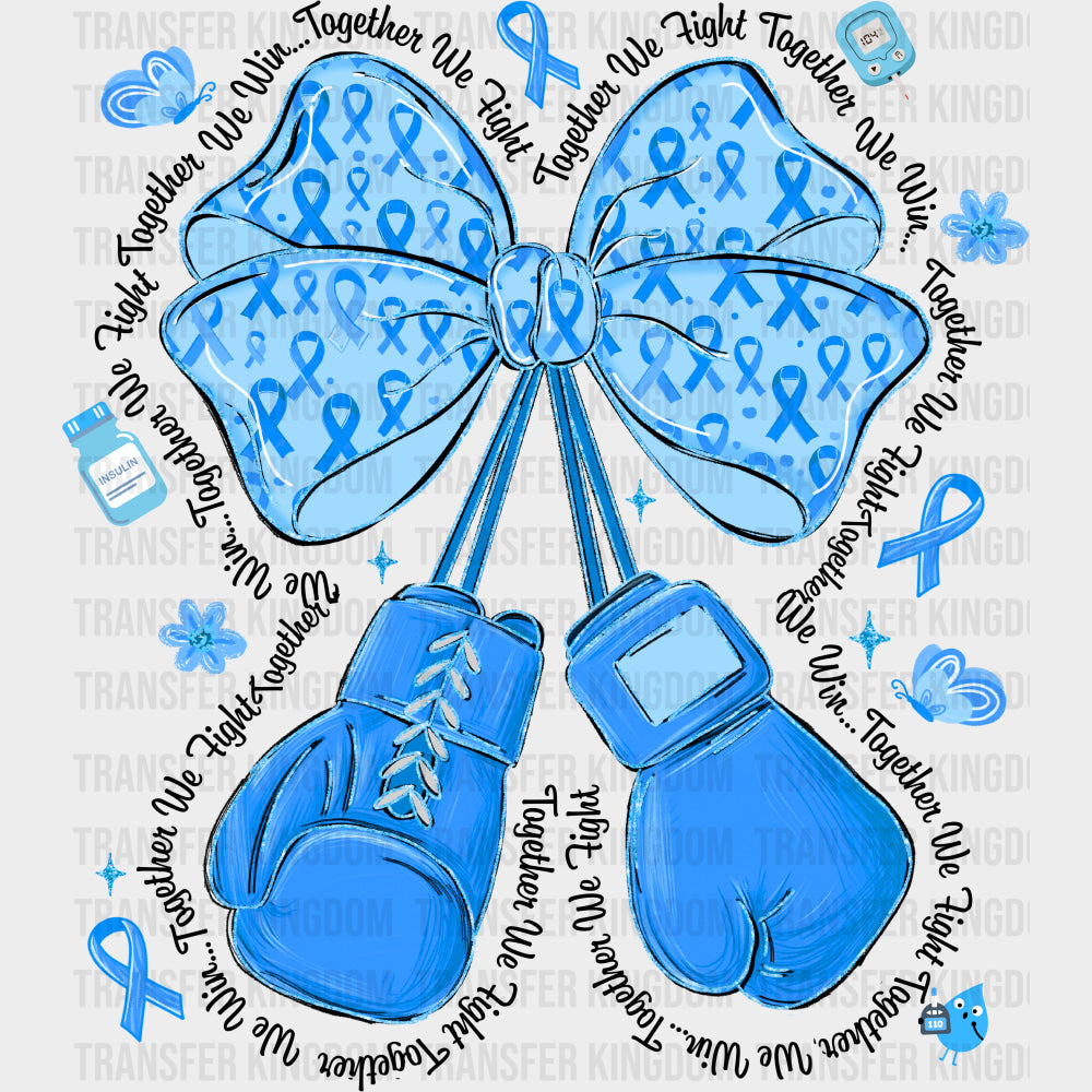 Blue Boxing Gloves & Ribbon - Diabetes DTF Transfers Adult Unisex - S & M (10’’) / Dark Color Design (See Imaging)