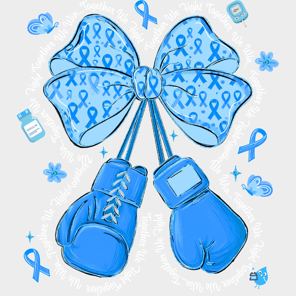 Blue Boxing Gloves & Ribbon - Diabetes DTF Transfers Adult Unisex - S & M (10’’) / Light Color Design (See Imaging)