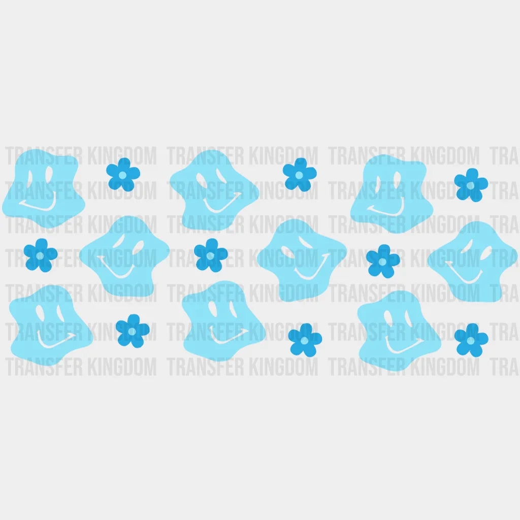 Blue Smilies Uv Dtf Transfer Cup Wrap Sticker