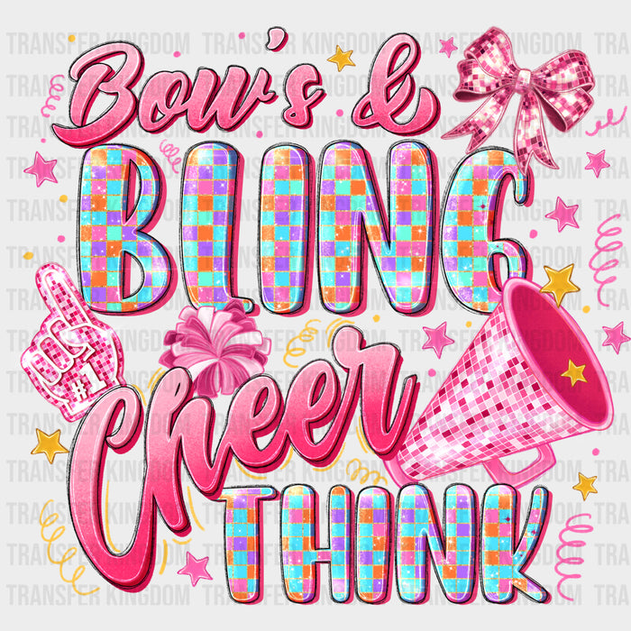 Bows & Bling It's A Cheer Thing, Cyan & Pink - Cheerleading DTF Transfers