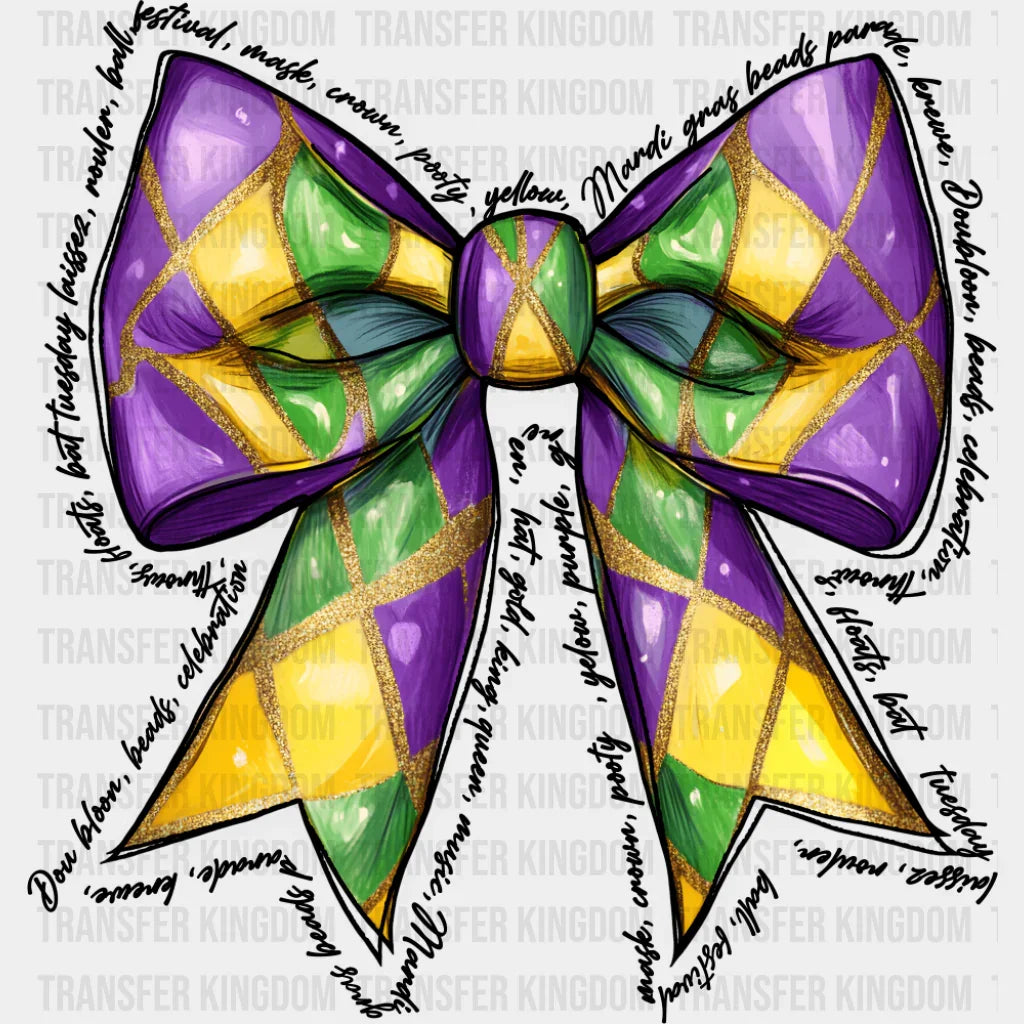 Bowtie - Mardi Gras DTF Transfer Adult Unisex - S & M (10’’) / Dark Color Design (See Imaging)