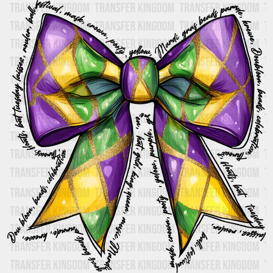 Bowtie - Mardi Gras DTF Transfer Adult Unisex - S & M (10’’) / Dark Color Design (See Imaging)