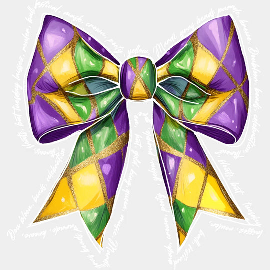 Bowtie - Mardi Gras DTF Transfer Adult Unisex - S & M (10’’) / Light Color Design (See Imaging)