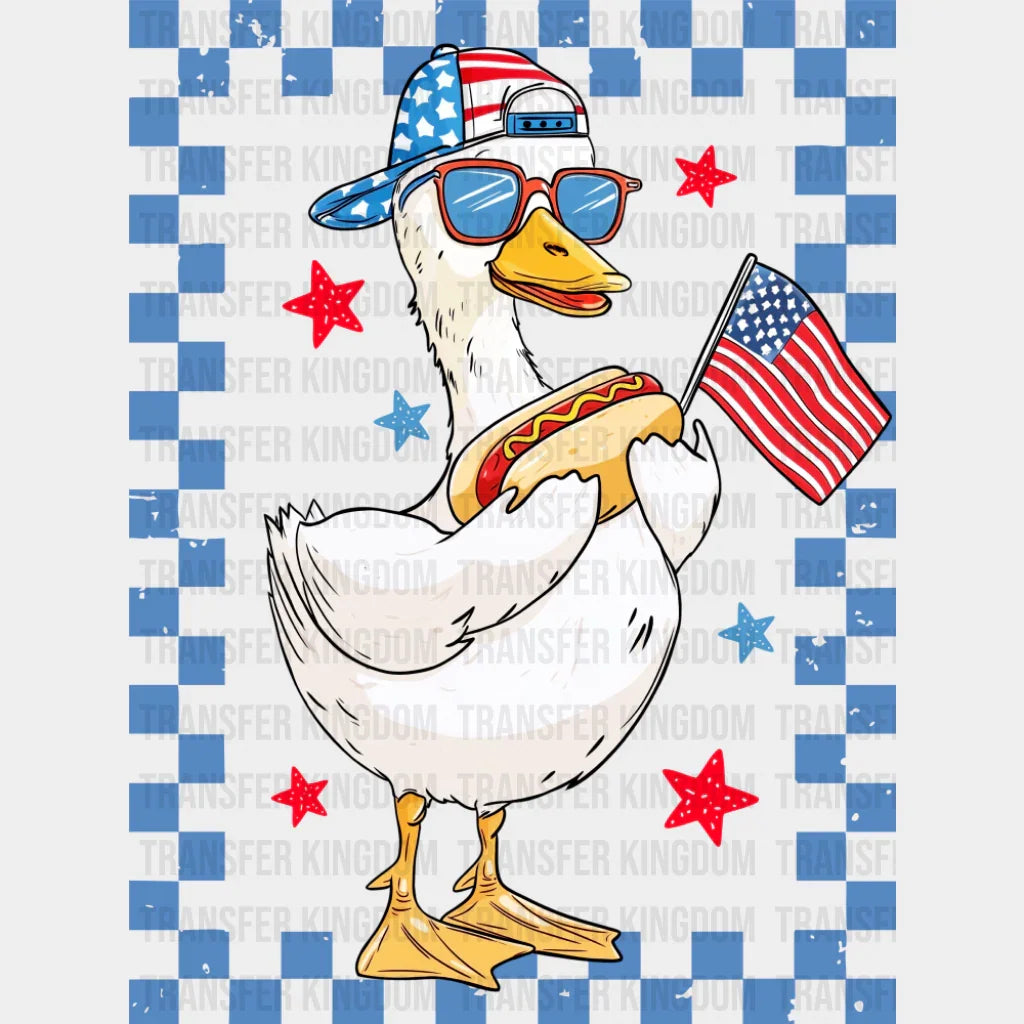 Boy & Girl Goose Hot Dog Blue Design - 4th Of July DTF Transfer Adult Unisex - S & M (10’’) / Boy Design (See Imaging)